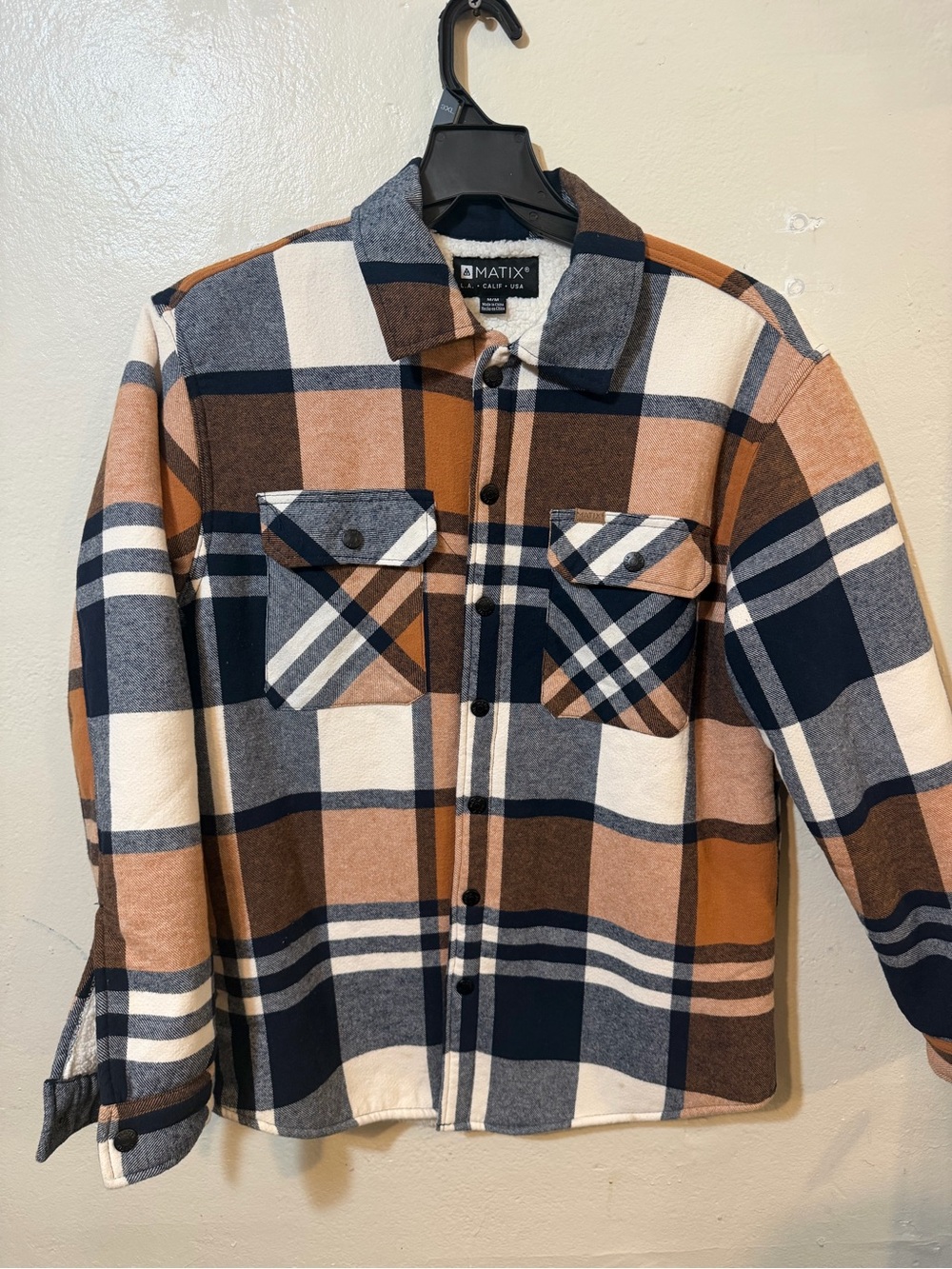 Matix Plaid Shacket in Cream, Brown & Navy Blue